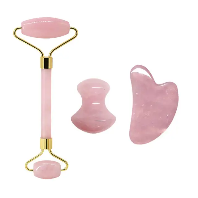 Gua Sha + Rose Quartz Roller Set 2