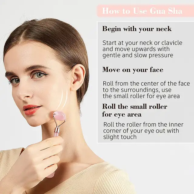 Gua Sha + Rose Quartz Roller Set 3